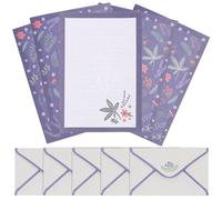 JEWEDECO 5 Sets Envelopes and Letter Papers Vintage Style Purple Paper with Smooth Surface Comfortable Touch for Engagement and Bridal Shower Invitations