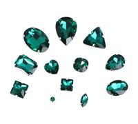 JEWEDECO 50pcs Crystal Claw Glass Rhinestones Teardrop with Silver Flat Base Elegant Green Lightweight DIY Sticking Gems for Sewing Shoes Wedding Dress DIY Craft Decoration Assorted Style