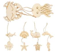 JEWEDECO 60Pcs Wooden Ocean Animal Cutouts DIY Craft Set, Unfinished Wood Turtle, Octopus, Crab Shapes for Painting and Scrapbooking, Bulk Wooden Ornaments for Sea Animals Craft Projects