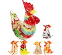 JEWEDECO 6pcs Glass Chicken Shape Ornaments Mini Colourful Chick Figurines Creative Glass Rooster Animal Decor for Table and Living Room Display