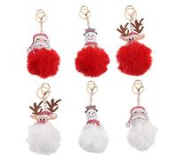 JEWEDECO 6pcs Santa Claus Pom Pom Keychain Festive Key Rings for Backpack Bag and Keys Durable Christmas-Themed Keychains for Women and Girls Cute Decorative Accessories