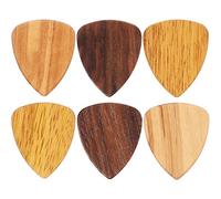 JEWEDECO 6pcs Wooden Guitar Picks Set Small Compact Bass and Acoustic Folk Guitar Plectrums Assorted Rosewood Walnut Olive Wood and Playing Random Color