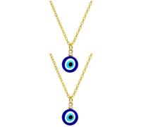 JEWEDECO Blue Eye Pendant to Ward off Negative Energy 2pcs with 1 Gold Plating and Glaze, Creative Stylish Neck Chain Unisex Fashion Accessory for Men and Women