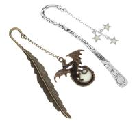 JEWEDECO Bookmarks Metal Book 2pcs in Embossing Vintage with Intricate Iron and Lightweight Design, Hook-Shaped and Star Pendants, Glow The Dark Accessories Reading for