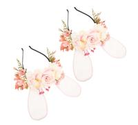 JEWEDECO Bunny Ears Headband Realistic Floral Design, 2pcs Pink Fabric Material Comfortable and Versatile Use Adults Fairytale Themed Parties and Group Photos