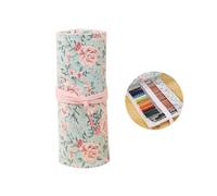JEWEDECO Canvas Pencil Case Organizer with 48 Slots for Artists Portable Handmade Roll-up Pouch in Pink Floral Style for School and Travel