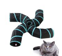 JEWEDECO Cat Tunnel with S Shaped 4 Ways Design Foldable Canvas Black Practical Interactive Pet Tube for Indoor Play and Fun