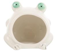 JEWEDECO Ceramic Hamster Hideout Cooling Wear-resistant Frog Shape Small Pet House White 12cm for Summer Sleeping