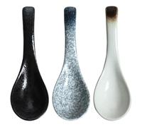 JEWEDECO Ceramic Soup Spoons Easy to Store and Practical Kitchen Flatware 3pcs Handle Design, Japanese Style Vintage Porcelain Spoons for Drink Porridge and Parties
