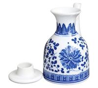 JEWEDECO Ceramic Soy Sauce Bottle Multi-function Condiment Holder with Lid Delicate Simple Style Stylish Seasoning Pot for Household and Restaurant Use