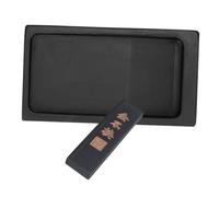 JEWEDECO Chinese Inkstone Inkslab with Ink Stick Compact Flat and Smooth Bottom Black Grinding Accessory for Painting to Decorate Your Reading Room