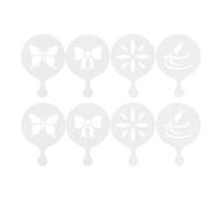 JEWEDECO Coffee Stencil Plastic Cake templates 8pcs Reusable PP Leaves Butterfly Flowers for Coffee Cookie and Cappuccino Drawing