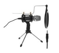 JEWEDECO Condenser Microphone Kit with Tripod Stand for Online Classes and Recording Black Desktop Mic for Karaoke Streaming Live Broadcast Compatible with Computer and Phone