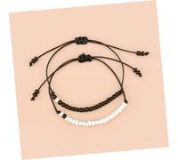 JEWEDECO Couple Friendship Bracelets Black White Beaded Braided Cord String Bracelet for Lovers Parents Valentine Day