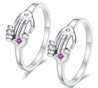 JEWEDECO Couple Hugging Hands Open Ring 2pcs Copper Silver Romantic
