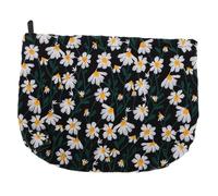 JEWEDECO Daisy Floral Makeup Bag Small Canvas Cosmetic Organizer for Travel Lightweight Toiletry Clutch with Charming Embroidery for Women and Girls