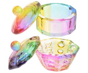 JEWEDECO Dappen Dish and Keeping Crystal Liquid Clean 2pcs Glass with Lid Twelve Sided Shape Multi-function Manicure Cups for Mixing Nail Polish Powder for Nails