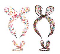 JEWEDECO Easter Rabbit Ear Hairband Set Colorful Dot Design, Comfortable Iron and Grenadine Material Hair Accessory for Cosplay and Photo Prop, Not Easy to Fall