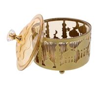 JEWEDECO Eid Mubarak Candy Tray Middle Eastern Ramadan Snack Serving Plate Gold Iron Dessert Tray for Eid Festival Table Decor and Dried Fruit Holder