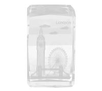 JEWEDECO Engraved with London Architecture Design Fine Workmanship and Practicality Crystal Cube Figurine Ornament Stylish Look for Study Or Bedroom Home Decor