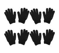 JEWEDECO Exfoliating Mitt for Deep Cleaning and Mud Rubbing Bath Gloves 4 Pairs Black Polyester Five Fingers Shower Gloves Body Scrubber and Dead Skin Removal for Daily Life