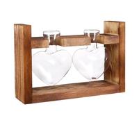 JEWEDECO Glass Vase with Wooden Rack 2pcs Hydroponics Planter Heart Shape Resistant to High Temperatures and Easy to Clean, for Roses and, for Valentine's Day Home Decoration