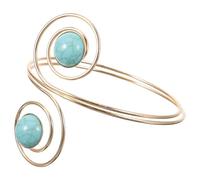 JEWEDECO Gold Metal Arm Cuff Bracelet for Women, Open Adjustable Upper Arm Bangle with Turquoise Spiral Charm, Wide Cuff Armlet Jewelry Suitable for Casual and Party Wear