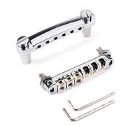 JEWEDECO Guitar Bridge Roller Saddle Kit Hardtail Bridge Electric Guitar Parts Chrome Style Replacement Tailpiece Studs Wrench