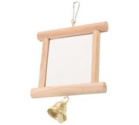 JEWEDECO Hanging Bird Plaything Parrot Medium Parrots Glass and Wood Double-sided Mirror with Bell Movable Hook for Hanging outside The Cage and Home Decoration