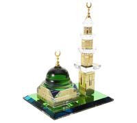 JEWEDECO Islamic Architecture Mosque Figurine - Kaaba Clock Tower Crystal Model - Muslim Eid Festival Home Décor Ornament - Ramadan Tabletop Souvenir for Islamic Celebrations