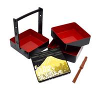 JEWEDECO Japanese Style Bento Box with Three-Layer Design Black Reusable Abs Sealed Sushi Container Multi-Function Lunch Box for Picnic Or Home Storage