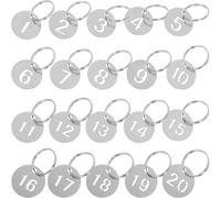 JEWEDECO Key Identifier Tags Number Key Tags Stainless Steel 20pcs Round Silver for Luggage and Lockers for Travel