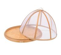 JEWEDECO Kitchen Dish Cover Tool Mesh Food Protector Dome with Bamboo Frame Round Khaki for Outdoor Dining and Kitchen Use Dustproof Prevention