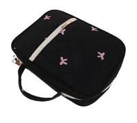 JEWEDECO Large Bible Case for Women Quilted Black Fabric Bible Cover with Handle Zippered Pockets Waterproof Sturdy Organizer Tote for Church Events and Travel