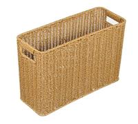 JEWEDECO Large Capacity Desktop Woven Basket with Hollow Handle Rattan Storage Bin for Books Sundries and Home Organization Japanese-style Handwoven Decorative Storage Container