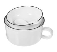 JEWEDECO Large Ceramic Ramen Noodle Bowl with Lid and Spoon, White Single Handle Bowl for Rice and Soup, Easy to Clean, for Housewarming Gifts