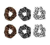 JEWEDECO Leopard Hair Scrunchies 6pcs with Stylish Leopard Patterns for Women and Elastic Polyester Hair Ties for Dancing Or at Night