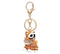 JEWEDECO Lion Keychain Decorative Pendant for Bags and Cars Creative Rhinestone Design Chinese Style Cartoon Keyring Unique Portable Charm for Women Rotating