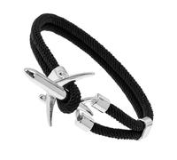 JEWEDECO Men’S Silver Airplane Bracelet with Double-Hole Black Rope, Simple Chic Male Wristband for Casual and Travel Wear, Personality Hand Ornament for Men