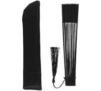 JEWEDECO Men's Foldable Handheld Fan with Bamboo Bone and Black Silk, Large Air Supply Folding Fan for Summer and DIY Wall Decoration, Includes Storage Bag