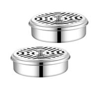 JEWEDECO Mosquito Coil Holder Silver Metal Case 2pcs Stainless Steel with Lid, Portable Incense Burner Container Featuring Hollow Lid Design and Stable Nail Rack Outdoor for Home