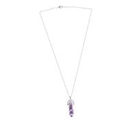 JEWEDECO Natural Stone Crystal Agate Pendant DIY Charm Necklace Accessory with Purple Hexagonal Bullet Pendant Includes White K Chain and Black Leather Rope for Jewelry Making
