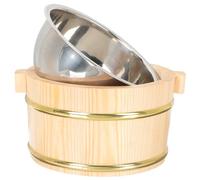 JEWEDECO Natural Wood Rice Serving Bucket with Lid and Handle, Lightweight Multi-Functional Storage Container for Household and Restaurant Use, for Rice Lovers and Sushi Enthusiasts