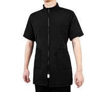 JEWEDECO Pet Grooming Work Clothes Black Mid Sleeve Smock with Full Zipper Breathable Antistatic Apron for Pet Schools Hospitals M