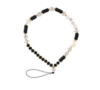 JEWEDECO Phone with Smooth Clay Comfortable Beads Hands-free and Beaded Wrist Strap Moon Star Pearl Polymer Lanyard, Lovely Black Accessory Gift