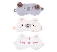 JEWEDECO Plush Eye Covers and Easy to Carry for Sleeping 3pcs with Good Light Blocking Lovely Animal Appearance Sleep Eye Masks for Travel and Trains