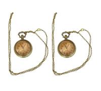 JEWEDECO Pocket Watches Retro Style Golden 2pcs Alloy Vintage with Decorative Timekeeping Function and Clamshell Flip Cover, Elegant for Collectors and Giving