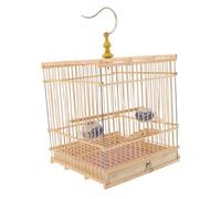 JEWEDECO Portable Bamboo Bird Cage for Finches and Cockatiels with Carbonized Finish Stable Rectangular Design for Office Garden Balcony Use Detachable Feeders Included