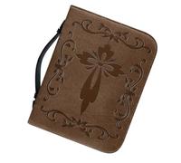 JEWEDECO Portable Pu Bible Carrying Case with Cross Design, Vintage Elegance Style, Zipper Closure and Handle, Prevents Dust and Aging, for Daily Learning and Religious Use