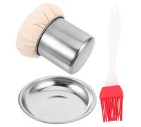 JEWEDECO Practical Oil Brush Jar with Stainless Steel Spreader and Tray for Pancakes Cooking Ergonomic Handle Oil Mop Suitable for Household and Commercial Use Random Color